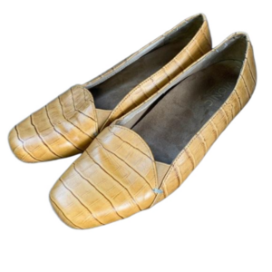Vionic Croc-Embossed Mustard Tan Leather Flats